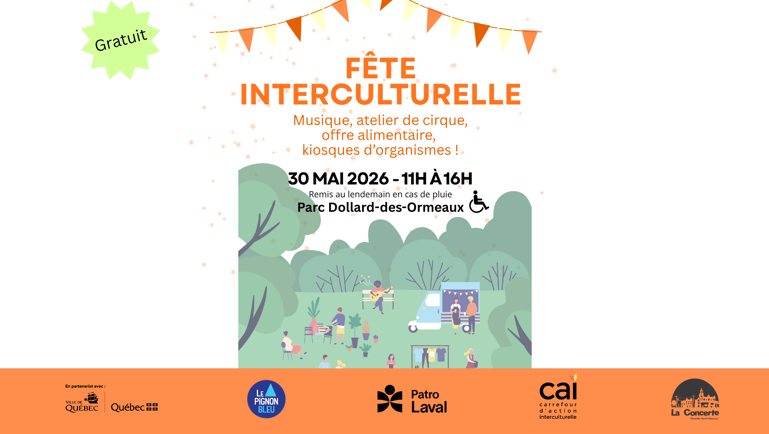 Fête interculturelle Musique, atelier de cirque, offre alimentaire, kiosques d'organismes