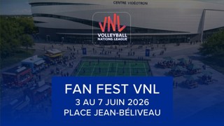 Affiche Fan Fest VNL du 3 au 7 juin 2026 à la Place Jean-Béliveau.