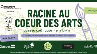 Affiche « Racine au cœur des arts », événement gratuit les 29 et 30 août 2026 sur la rue Racine, activités artistiques pour toute la famille.