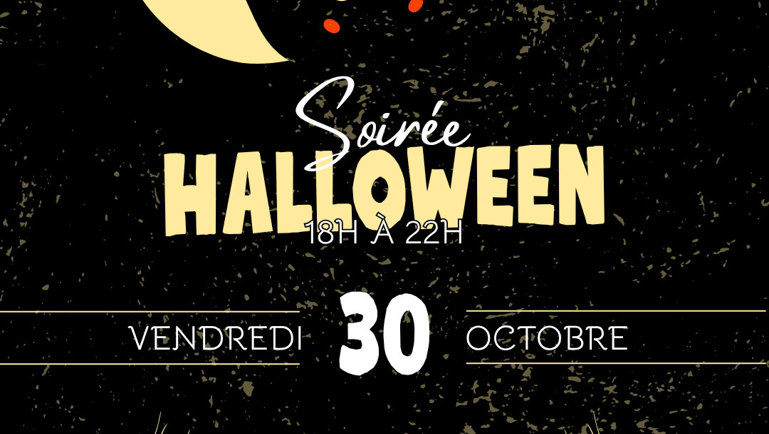 Affiche sur fond noir annonçant une soirée Halloween