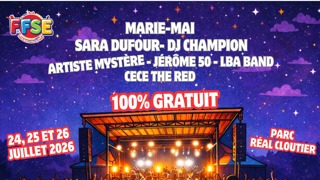 Marie-Mai Sara Dufour DJ Champion Artiste mystère Jérôme 50 LBA Band Cece the red 24, 25 et 26 juillet 2026 100% gratuit Parc Réal Cloutier