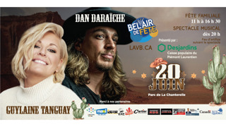 Affiche spectacle au parc de La Chanterelle, 20 juin, fête familiale et musique en soirée avec deux artistes.